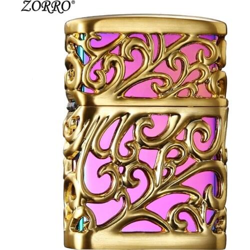 Zorro Classic Hollow Lighter Kerosene Grinding Wheel Pure Copper Tang Grass Personality Windproof to Send Mens Collectible Gift