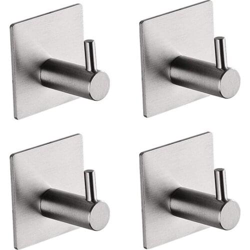 1pc Self-adhesive Towel Hooks Wall Hooks Hangers Anti-Skid Heavy-duty Waterproof Stainless Steel Hook for Kitchen Bathroom Towel