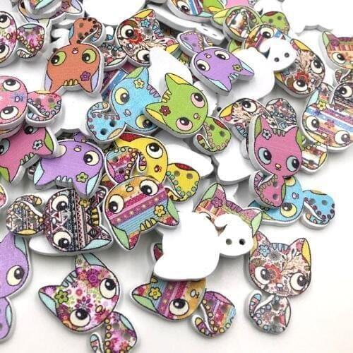 10/50/100pcs DIY cat 2 Holes Wooden Buttons Sewing Scrapbooking Crafts 26mm WB404