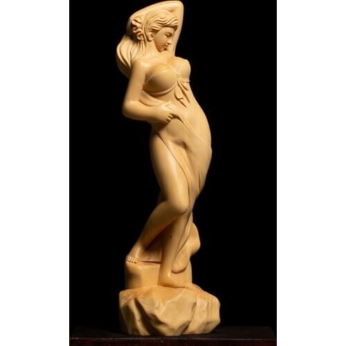 14/21 CM Boxwood Beauty Statue Boutique Solid Wood Living Room Decoration Sculpture Crafts Car Sexy Beauty Decoration