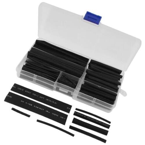 High Quality Black Assorted Sizes Heat Shrinkable Tube Sleeving Wrap Wire Kit 150Pcs