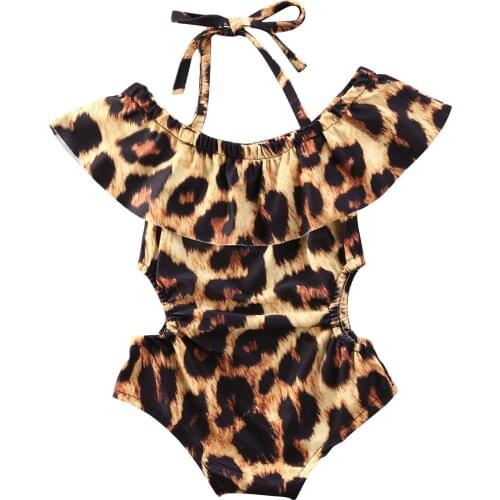 2020 Summer Swimsuit Toddler Kids Baby Girl Leopard Ruffle Swimwear Swimsuit Bathing Suit Beachwear One Piece