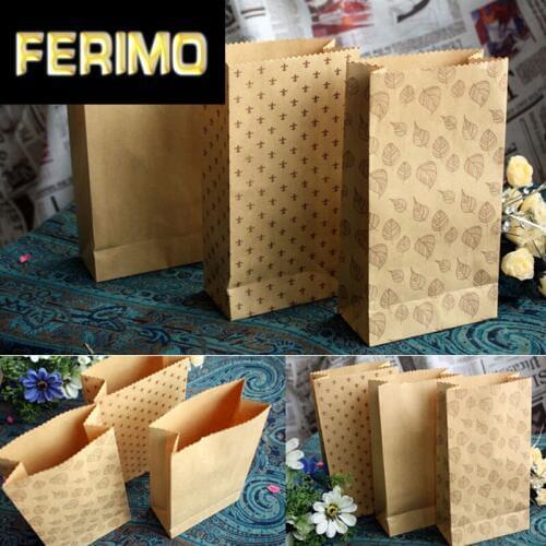 3pcs Blank/ Flower/ Leaves Kraft Paper Bags Bread Food Shipping Bags Candy Popcorn Paper Bags Birthday Party Favor Gift Bag