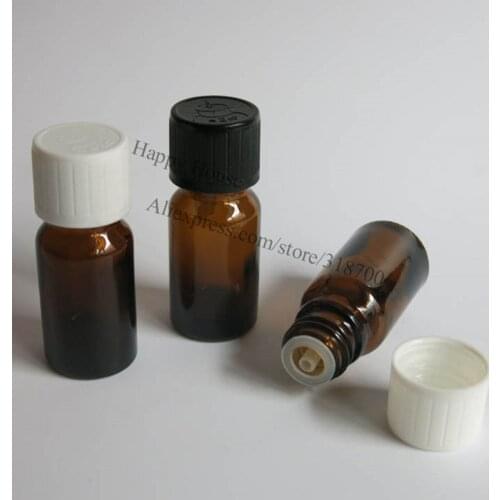 360PCS Wholesale 10ml Amber Glass Essential Oil Bottle With Child Proof Cap 10cc Brown Refillable Cosmetic Container