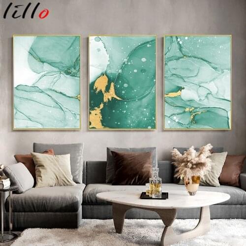 Golden green texture abstract painting contemporary art poster simplicity modern canvas print wall picture for living room decor