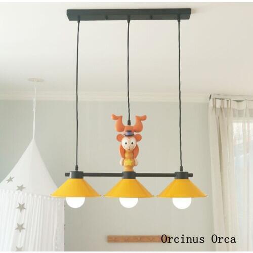 American Creative yellow monkey chandelier boy girl bedroom childrens room lamp cartoon cute led animal Chandelier