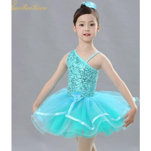 Tutu Ballet For Girls Blue Slanted shoulder Sequins Stage Performance Ballet Dress For child Ballet Modern Costume Dance Dress