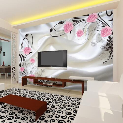 Bacaz Large Papel mural 3d Cloth Pink Flower Wallpaper for living room murals TV background 3d photo mural wall paper Stickers