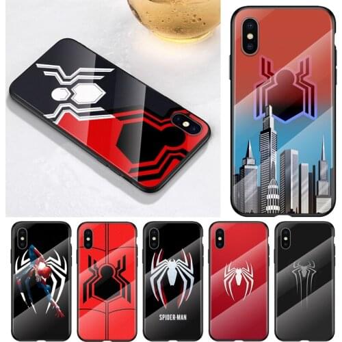Marvel Spider-Man Logo For Apple iPhone 12 11 8 7 6 6S XS XR SE X 2020 Pro Max Mini Plus Tempered Glass Phone Case