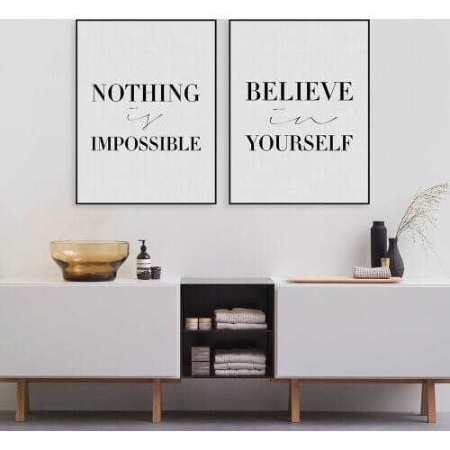 Black Minimalist Motivational Poster Wall Picture Canvas Painting Typography Believe Quotes Art Print Living Room Decor No Frame