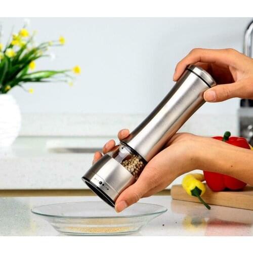 Electric Stainless Steel Salt Pepper Mill Spice Grinder Muller with Adjustable Ceramic and LED Light for Cooking Tool