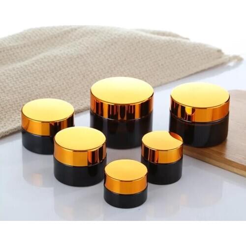 50pcs 5/10/15/20/30/50/100g Amber Glass Jars Containers Cosmetic Cream Lotion Powder Bottles Pots Travel Container Glass Bottles