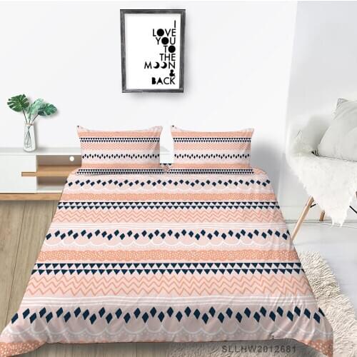 Geometric Print Bedding Set Pink Creative Artistic Duvet Cover Single King Queen Twin Full Double Bed Set For Girls