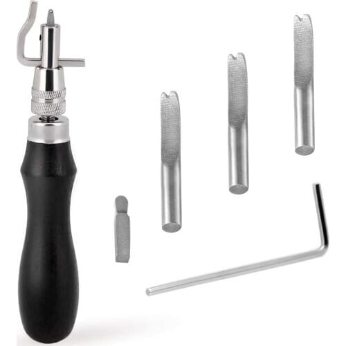 KAOBUY Black Leather Groover Tool, 7in1 Pro Adjustable Stitching Groover And Creasing Edge Beveler For Leathercraft Work