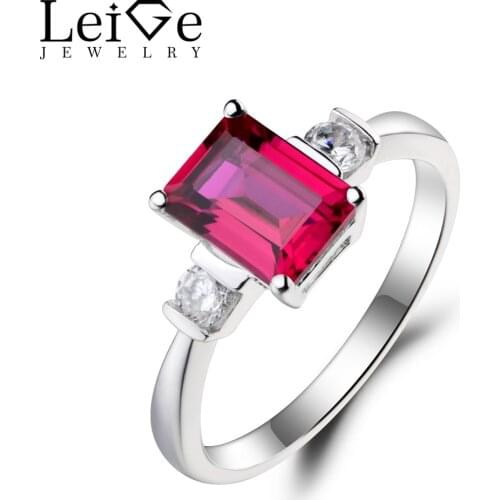 Leige Jewelry Red Ruby Ring Ruby Proposal Ring July Birthstone Emerald Cut Red Gemstone 925 Sterling Silver Gifts Romantic Gifts
