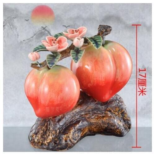 Animal ceramics longevity peach peach pomegranate apple plant crafts to celebrate the birthday peach Sculpture statue home decor