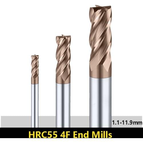 BEYOND HRC55 4 Flute Decimal Point End Mills 1.1mm 1.5mm 2mm 11.9mm Alloy Coated Tungsten Steel Milling Cutter 1.5XD4X50L