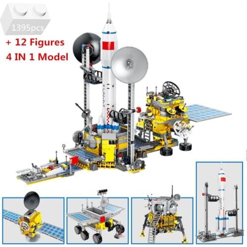 Spacecraft Rocket Base Shuttle Satellite Astronaut Aerospace Station Building Blocks Kit Bricks Lunar Vehicle Model Kids Toys