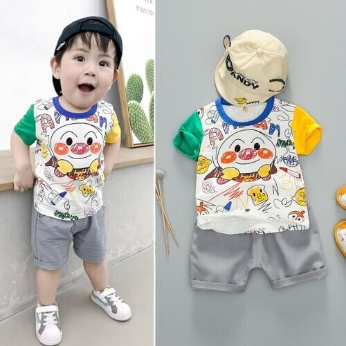 Baby suits Summer kids fashion clothes anpanman Children T-shirts toddler girl boy clothing Tank top+Denim shorts child costumes