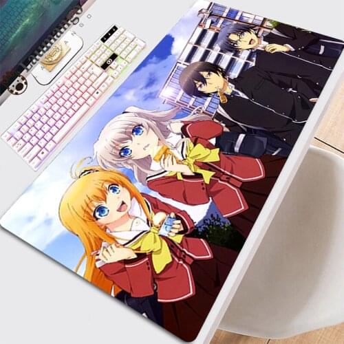 Mouse Mat Gamer Pad Anime Mat Gaming Accessories Custom Carpet Keyboard On The Table Desk With Backlight Beautiful Charlotte Pad