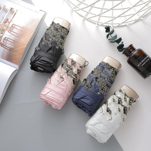 Mini Five-fold Umbrella Embroidered Black Glue Mini Pocket Umbrella Sun Umbrella Dual Use Black Glue Sun Umbrella S514