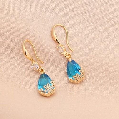 Fashion Elegant Colorful Zircon Water Drop Dangle Earrings for Women Party Jewelry Gifts