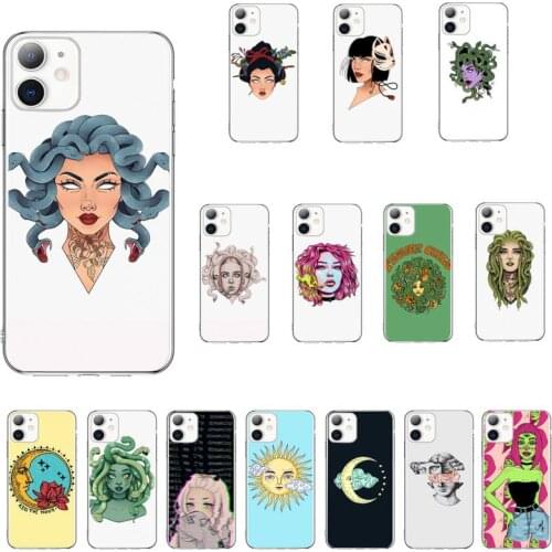 Fashion Abstract Art Cute Cartoon Sun Face Medusa Phone Case for iPhone 11 Pro XS MAX 12 MINI XR X