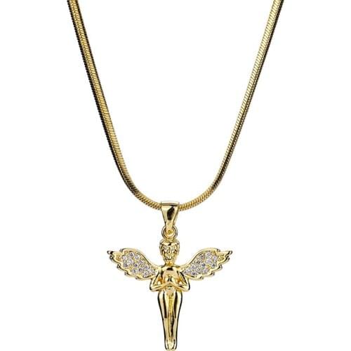 Fashion Brand Copper Inlaid Zircon Angel Pendant Hiphop Trendy Women Necklace Student Street Hip Hop Ear Accessories