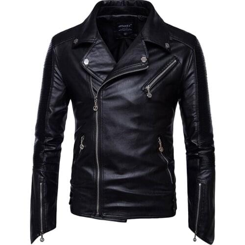 Mens 5XL faux leather jacket fashion lapel multi-zip punk mens biker jacket handsome boutique brand mens leather jacket