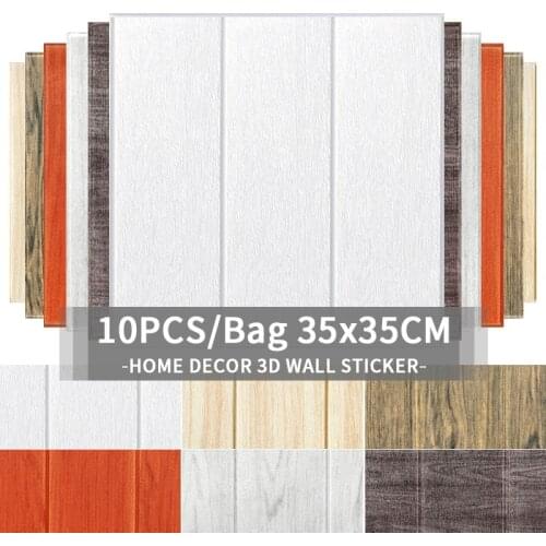 10Pcs 3D Foam Wood Grain Wall Stickers For Kitchen Self-adhesive Waterproof Anti-Collision Moisture Proof Wallpaper Home Decor
