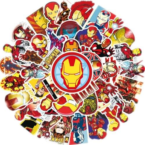 10/52Pcs Superhero Iron Man Stickers Cool Marvel The Avengers Luggage Guitar Skateboard Laptop Waterproof Funny kids Stikers Toy