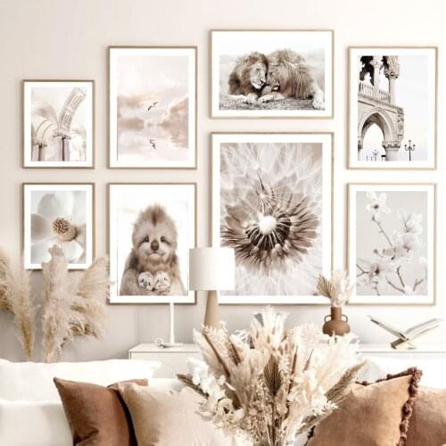 Beige Begonia Lion Sloth Seagull Hall Wall Art Canvas Painting Nordic Posters And Prints Wall Pictures For Living Room Decor