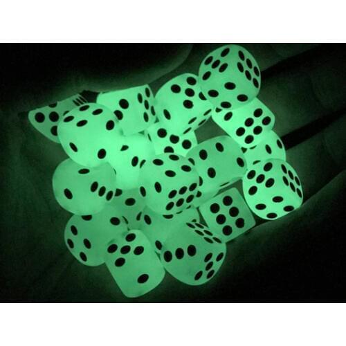 New 50/100/200Pcs/Lot 14mm Glowing Dice Round Corner Fluorescent Green Black Spots Dice Nightclub Bars Luminous Dice Set