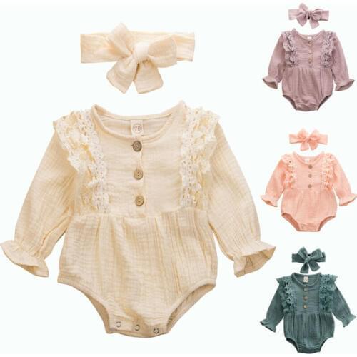 2Pcs Baby Girl Clothing 2020 Kids Clothes Girls Warm Infant Romper Jumpsuit Headband Clothes Outfits
