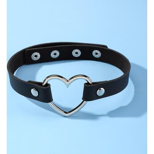 Punk PU Leather Love Heart Collar Choker Necklace Goth Gothic Rock Trend Jewelry Birthday Party Gifts for Women Girls Chokers