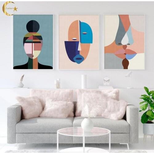 Contemporary Abstract Colorful Figure Face Kiss Posters Canvas Painting Pictures Wall Art Prints for Living Room Home Decoration
