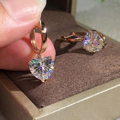 Birthday Gift For Women Solid 18K Yellow Gold 1Ctw 6.5mm DF Color Heart Cut Moissanite Hoop Earrings Wedding Earrings