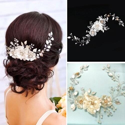 SLBRIDAL Handmade Wired Crystal Rhinestone Pearls Flower Wedding Hair accessories Hair Vine Hairband Bridal Headband Bridesmaids