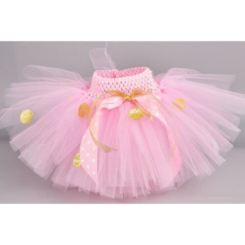 Pink Minnie Girls Tutu Skirt Baby First Birthday Party Costume Gold Polka Dot Infant Toddler Tulle Skirt Cake Smash Newborn-5T6T