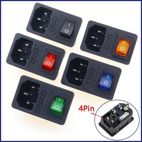 With 10A Fuse! Red Rocker Switch Fused IEC320 C14 Inlet Power Socket Fuse Switch Connector Plug Connector Red Green Blue Black