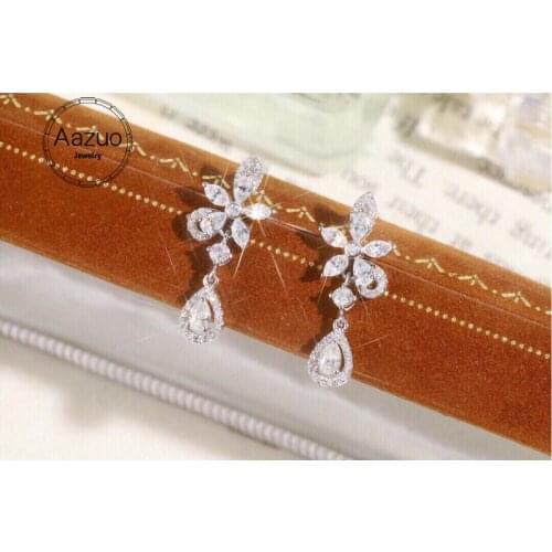 Aazuo 18K Solid White Gold Natrual Diamonds 1.0ct Fairy WaterDrop Stud Earrings Gifted For Women Advanced Wedding Party Au750