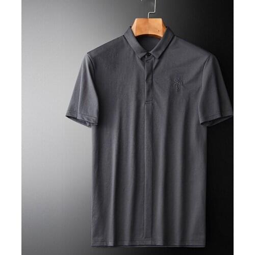 Grey Mens Luxury Embroidery Short Sleeve Men Plus Size 4xl Fashion Slim Fit Solid Color T-shirts Man