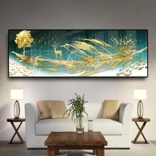 Modern Abstract Golden Feathers Painting On Canvas Print Nordic Poster Wall Art Picture For Living Room Home Decor Frameless