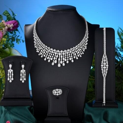 GODKI New Trendy 4PCS Full Micro CZ Luxury African Jewelry Set For Women Wedding Party Zircon Crystal Indian Neckalce Earring