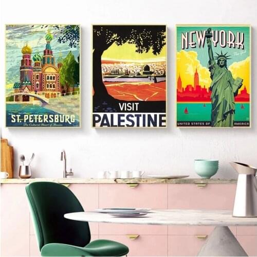 Vintage Poster Bangkok Tel Aviv Europe World City Tour Travel Scenery Vintage Landscape Prints Wall Art Painting Room Decor