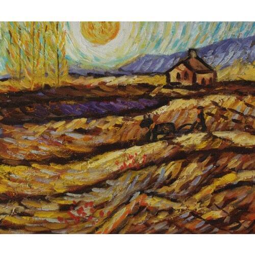 High quality Oil painting Canvas Reproductions Enclosed Field With Ploughman by Van Gogh Painting hand painted