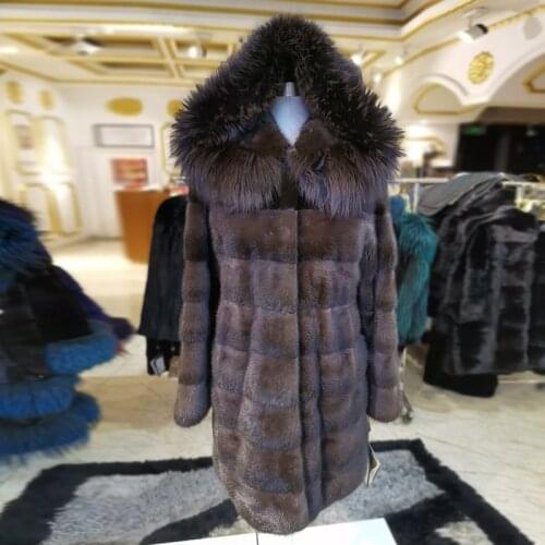 WINTER PALACE fashion Winter Mink Coat long Fox collar Imported velvet grade mink fur coat International catwalk style PB033B