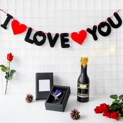1set Red Heart Letters Non-woven I Love You Banner Wedding Decoration Pendant Garland Photo Props Valentine Party Supplies