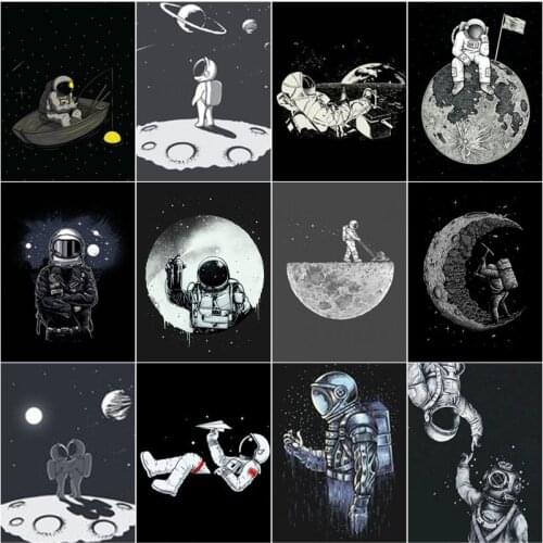 Planet Earth Moon Spaceman Diy 5D Diamond Paintings Full Square and Round Embroidery Mosaic Cross Stitch Home Decor for Gifts