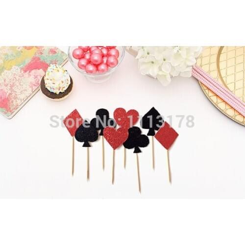 Glitter Alice in Wonderland or Casino themed cupcake toppers - Birthday, Birthday Cupcake Topper, wedding party cake topper